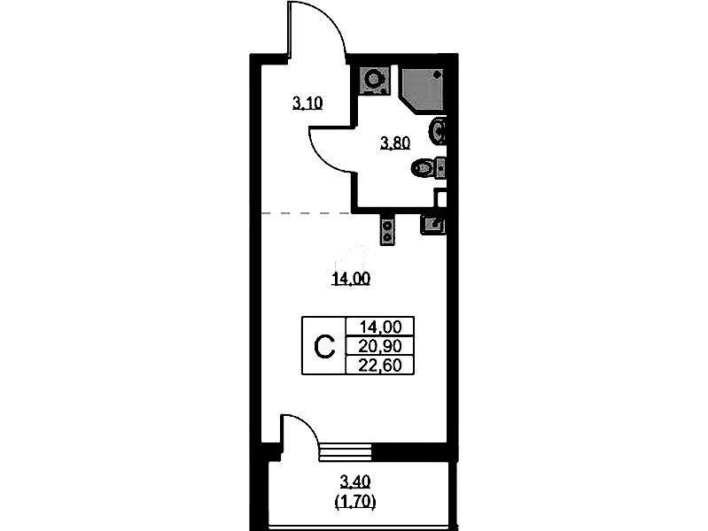 Квартира студия 22.6 м², 2/13 эт., ЖК «А101 Лаголово»